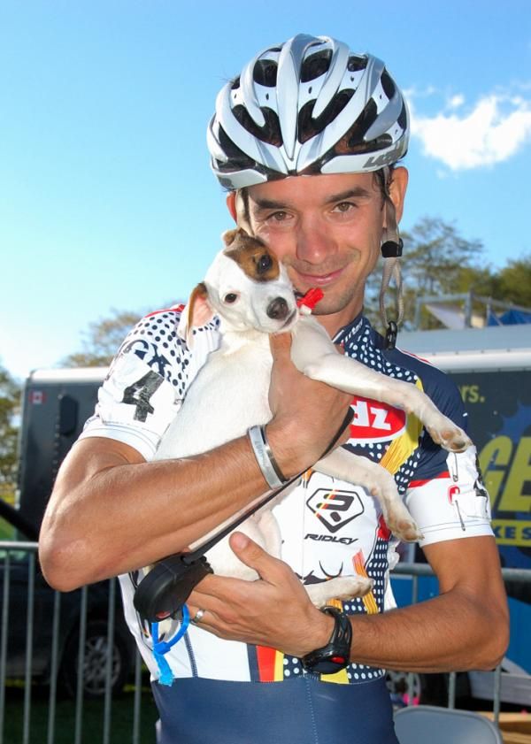 Davide Frattini (Hudz-Subaru) post race with a member of his fan club.