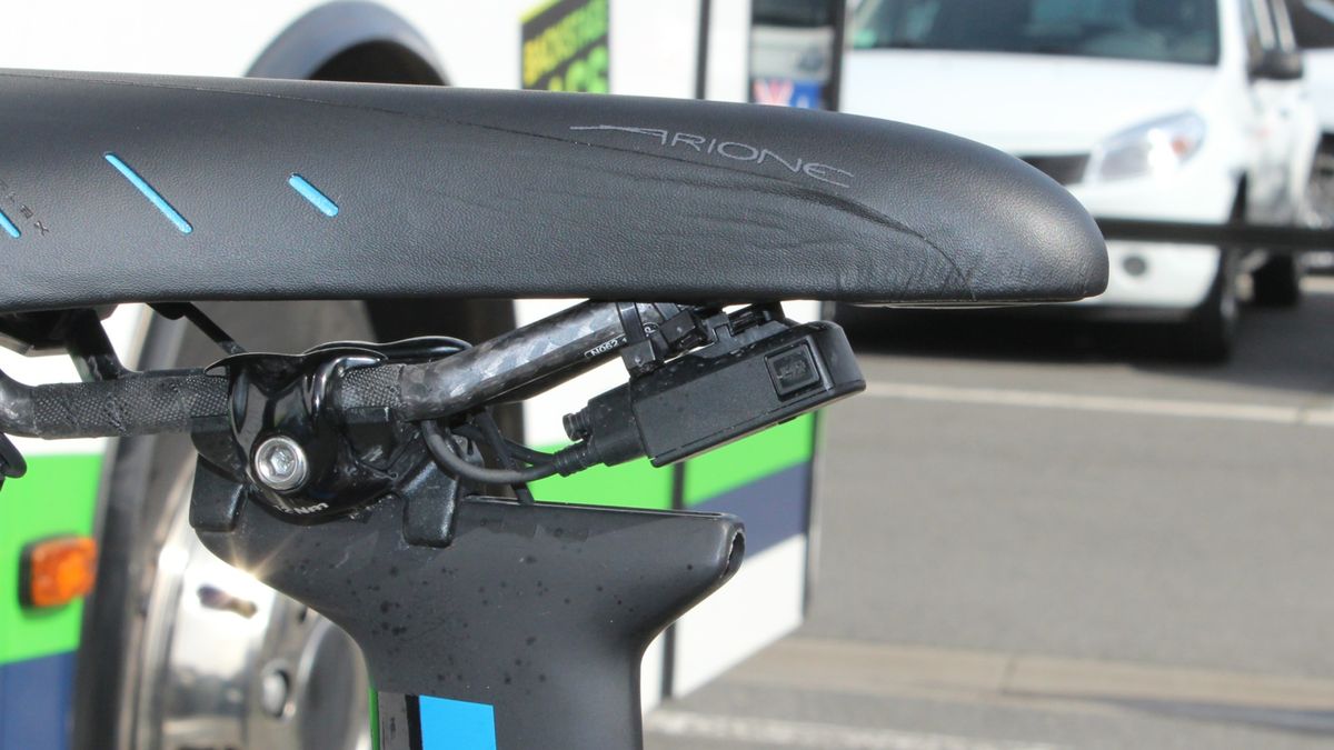 The Di2 junction box is zip-tied under the nose
