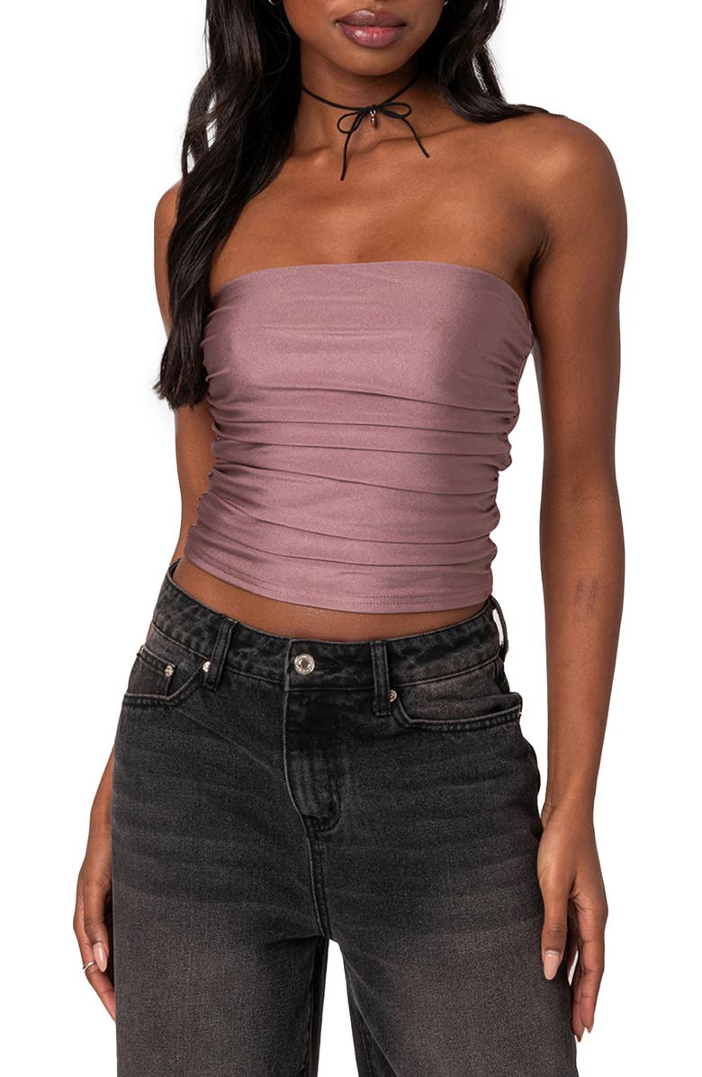 Maxeen Shiny Ruched Tube Top