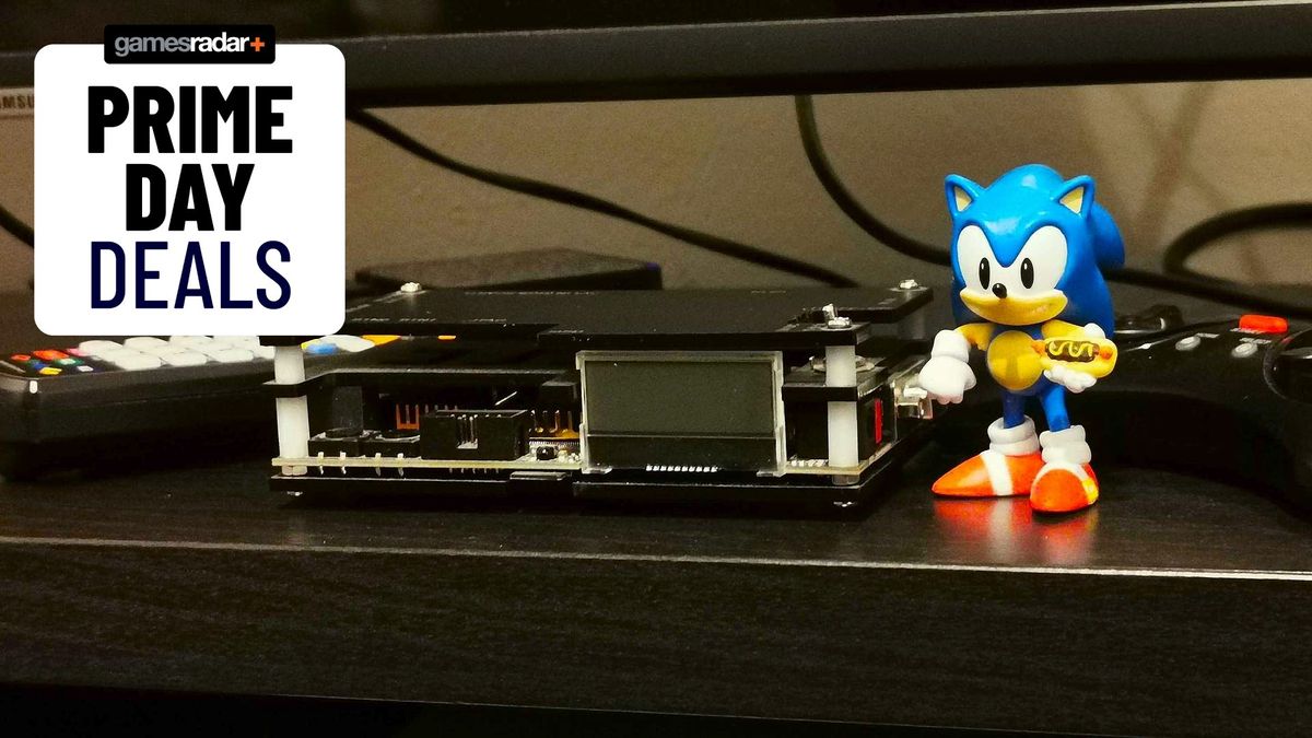 OSSC upscaler next to Sonic the Hedgehog figure with GamesRadar+ badge on left