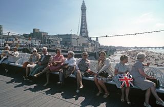 Holiday makers at Blackpool, British seaside town, Lancashire, England, United Kingdom. Image shot 1981. Exact date unknown.