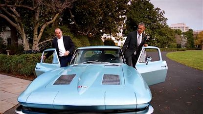 President Obama and Jerry Seinfeld get in a Corvette Sting-Ray