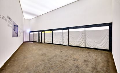 Installation view of Three Store Fronts,1965-66, by Christo at BRAFA, Brussels. 