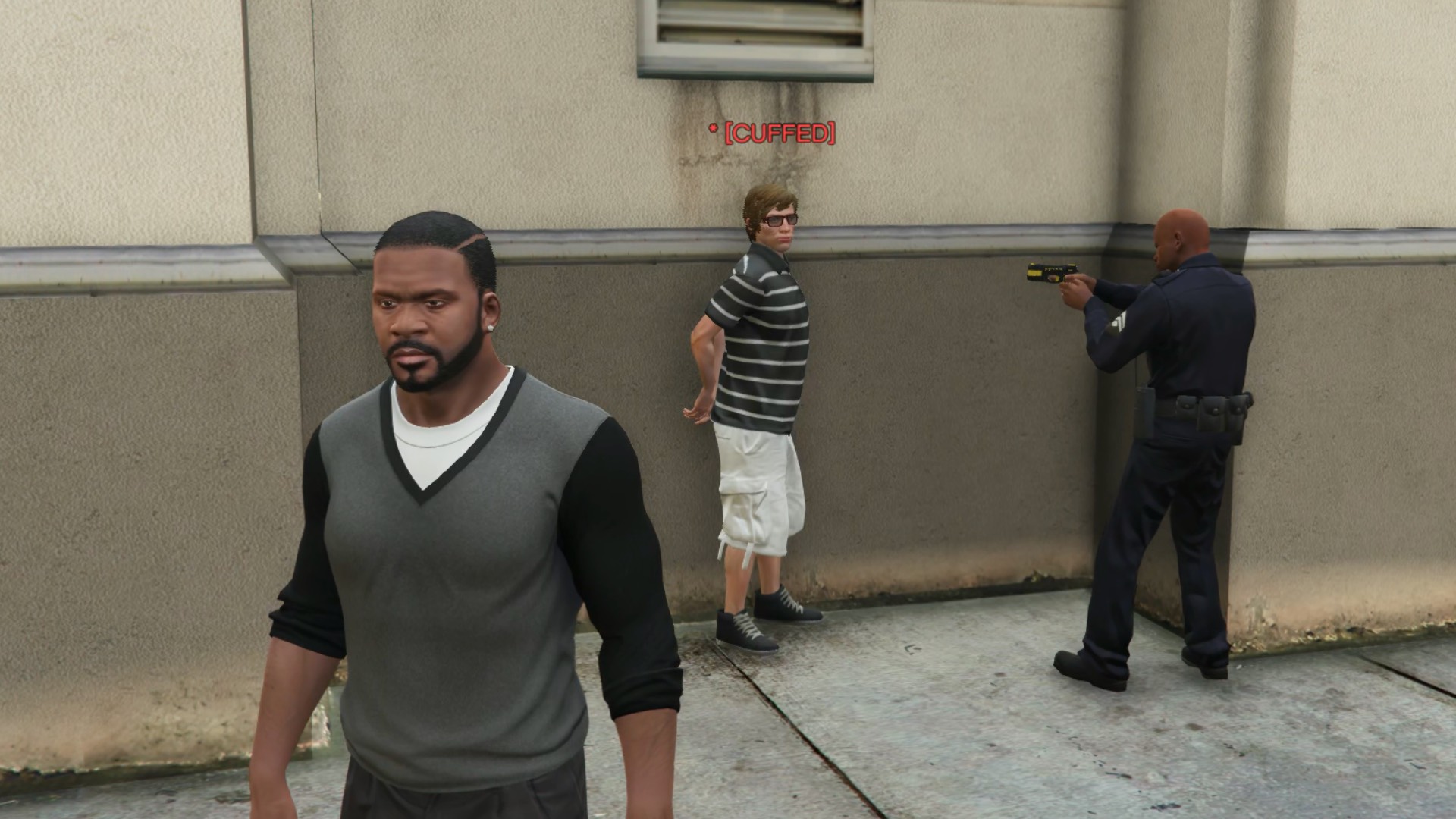 Franklin stands by as an NPC gets arrested.