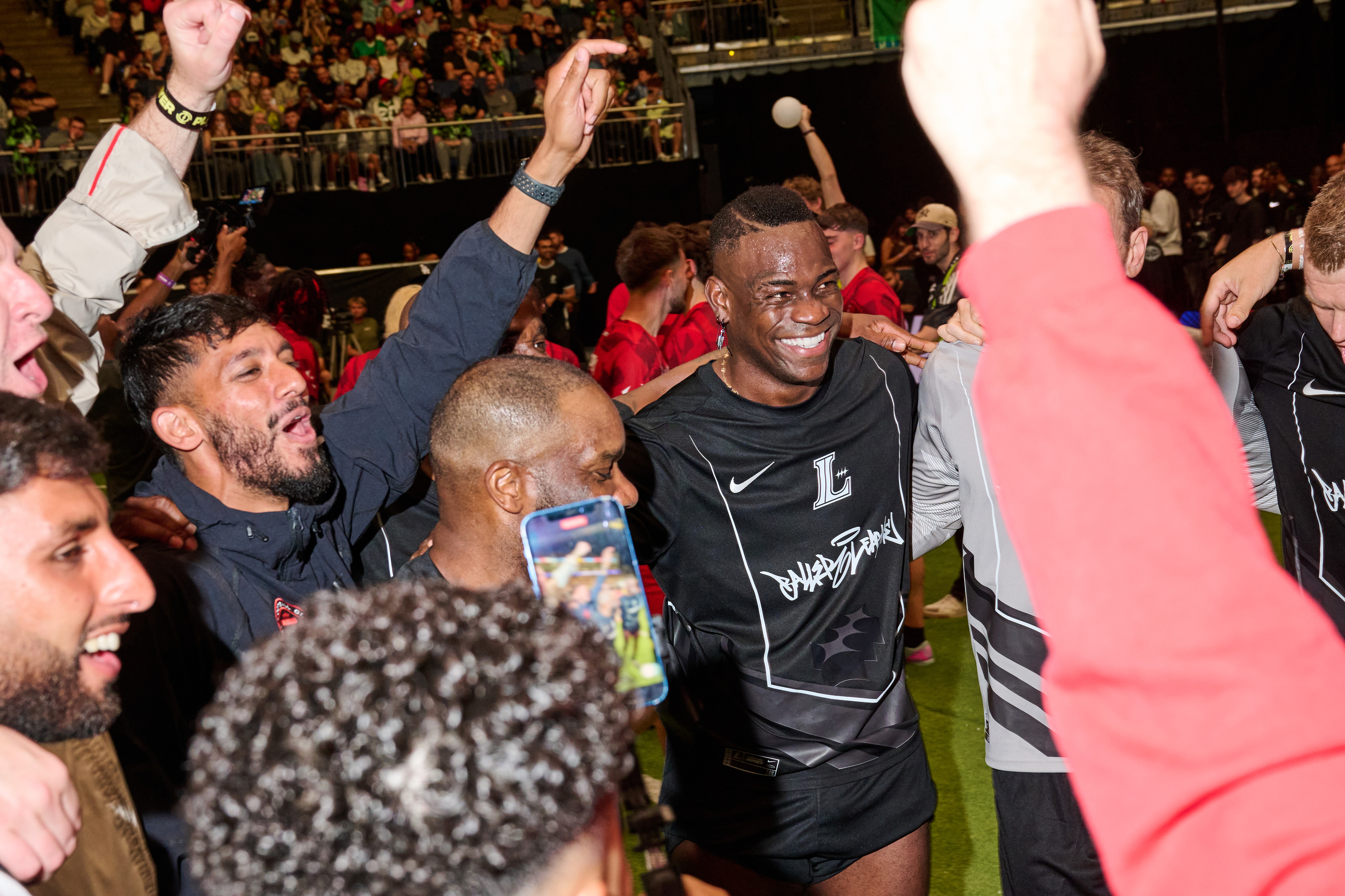 LONDON, ENGLAND - JUNE 12: Mario Ballotelli celebrates during "Baller League UK - 2025 Final" at the 02 Arena on June 12, 2025 in London, England. (Photo by Jordan Peck/Getty Images)