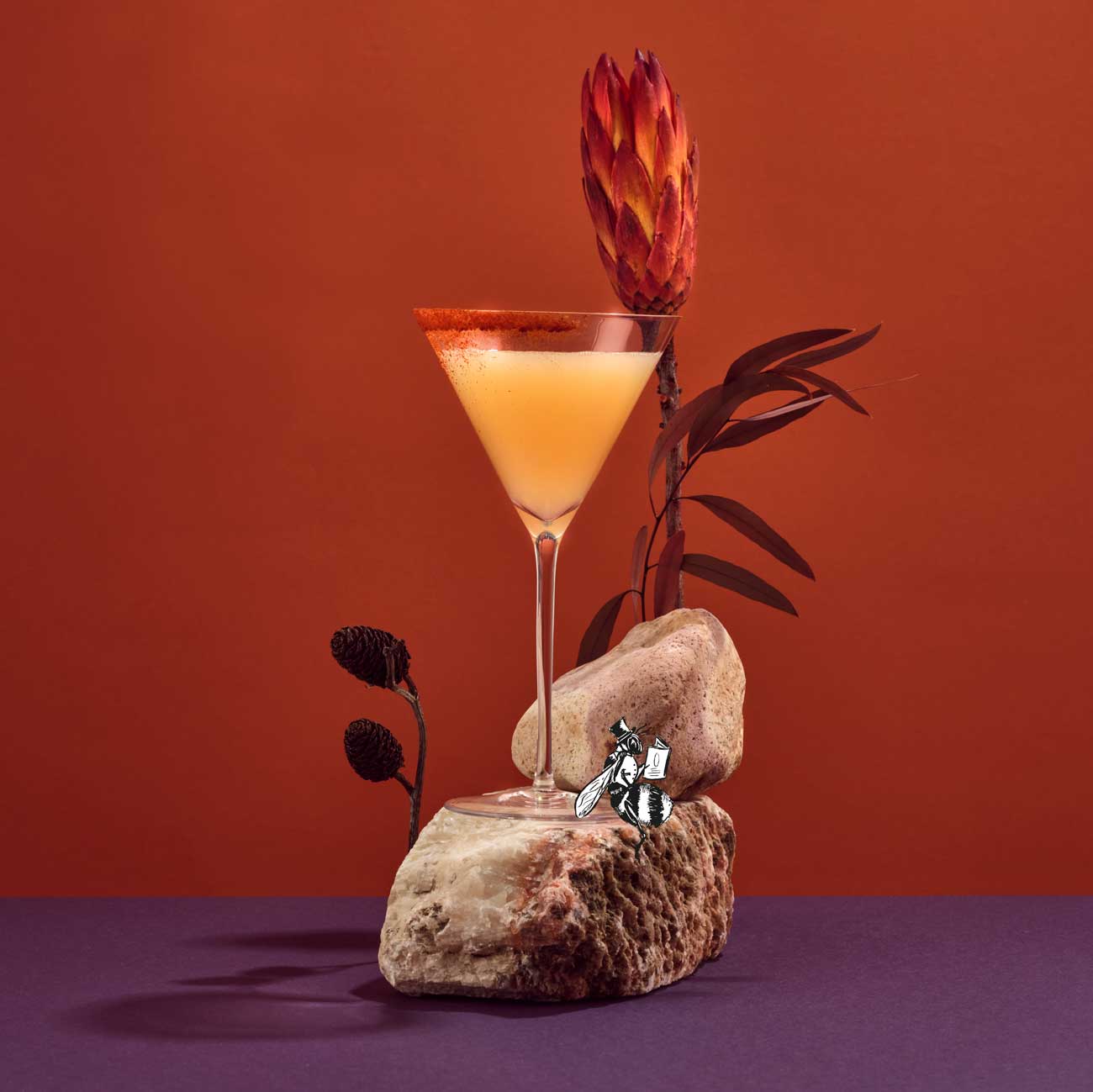 Cocktail on a stone with plants