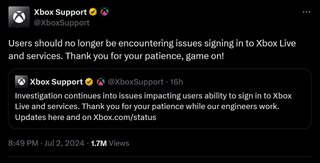 Users should no longer be encountering issues signing in to Xbox Live and services. Thank you for your patience, game on!