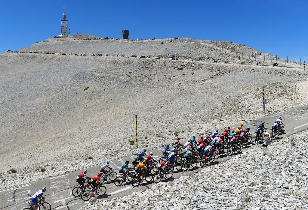 MONT VENTOUX FRANCE JUNE 14 A general view of the peloton climbing to the Mont Ventoux 1893m during the 4th Mont Ventoux Denivele Challenge 2022 a 153km one day race from VaisonlaRomaine to Mont Ventoux 1893m MVDC on June 14 2022 in Mont Ventoux France Photo by Dario BelingheriGetty Images