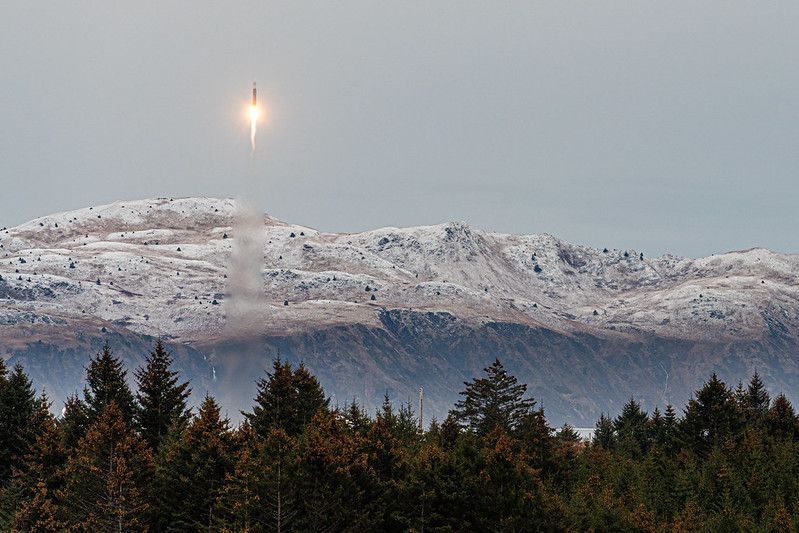 Astra&#039;s Rocket 3.2 launches on a test flight from Alaska&#039;s Pacific Spaceport Complex on Dec. 15, 2020. The rocket reached space, a first for California-based Astra.