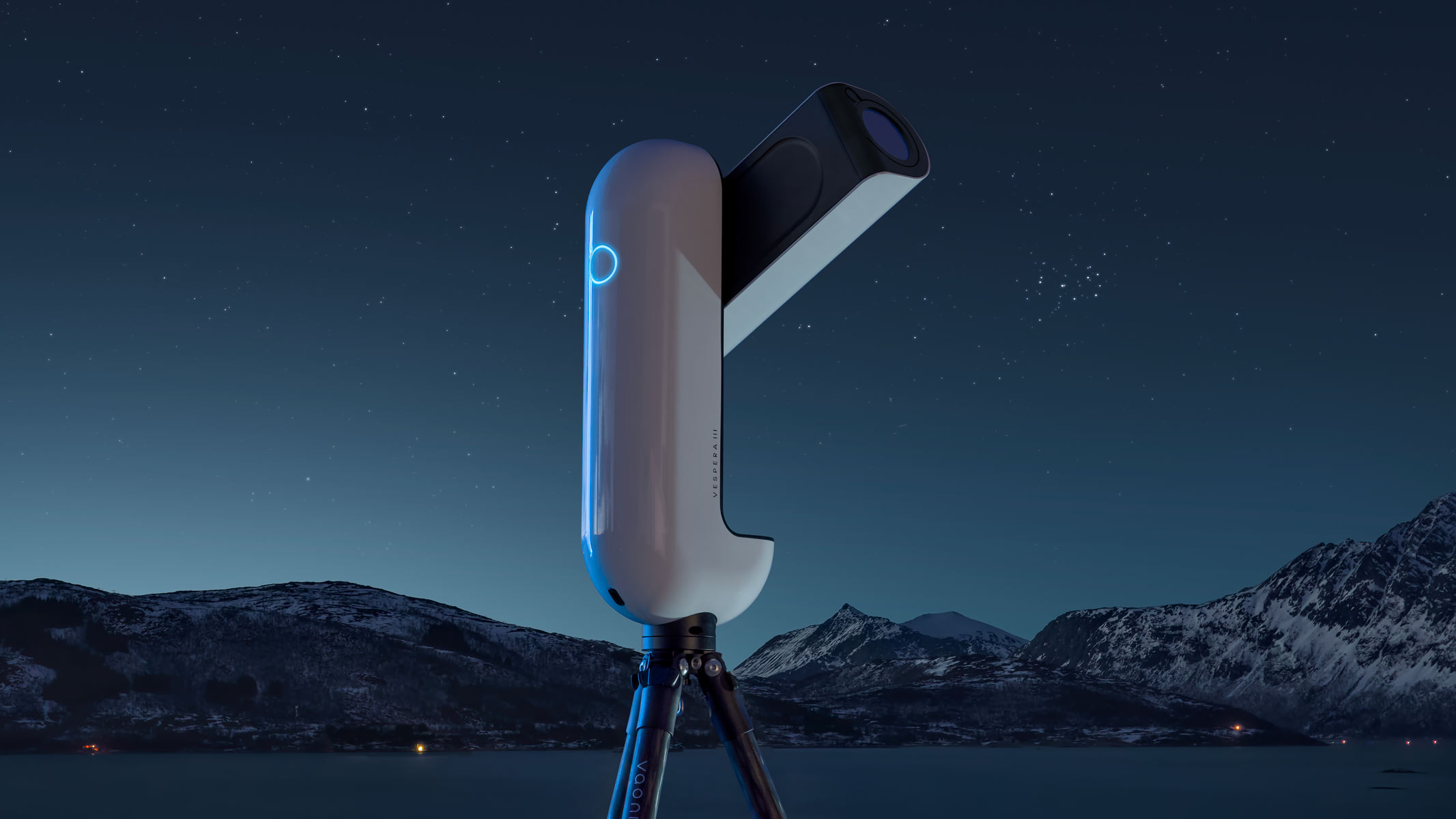 The Vaonis Vespera III against a starry mountain backdrop.