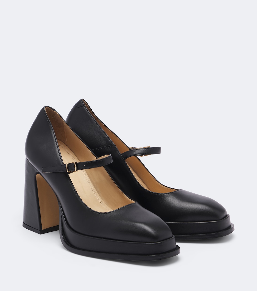 Casilda Leather Platform Mary Jane Pumps in Black - Souliers Martinez