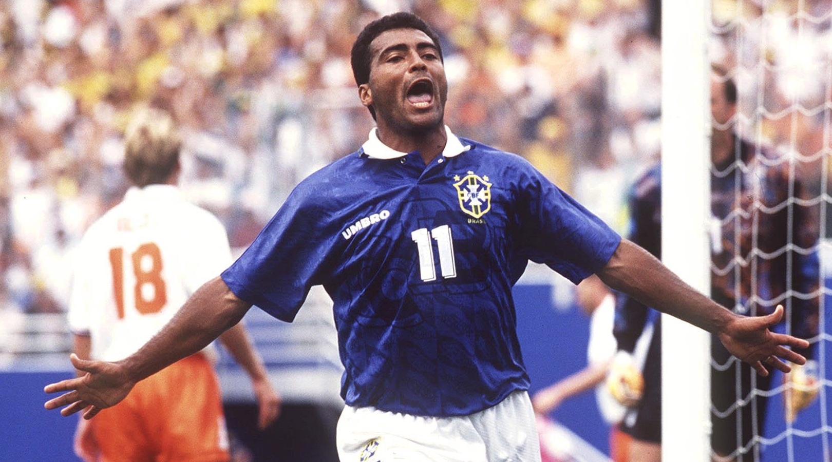 Romario celebrates a goal for Brazil against the Netherlands at the 1994 World Cup.
