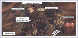 This satellite image shows the Ora Banda Impact Crater site and the surrounding landscape.