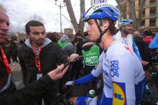 Deceuninck-QuickStep neo-pro Ian Garrison talks to the press after finishing third on the fourth and final stage of the 2020 Tour de la Provence