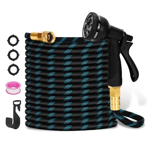 Garden Hose Non-Expandable 100ft, Outdoor and Garden Flexible Water Hose, With Placement Hooks,3/4 "brass Alloy Connector, Suitable for Yard, Car Wash, Lawn, Camper Van