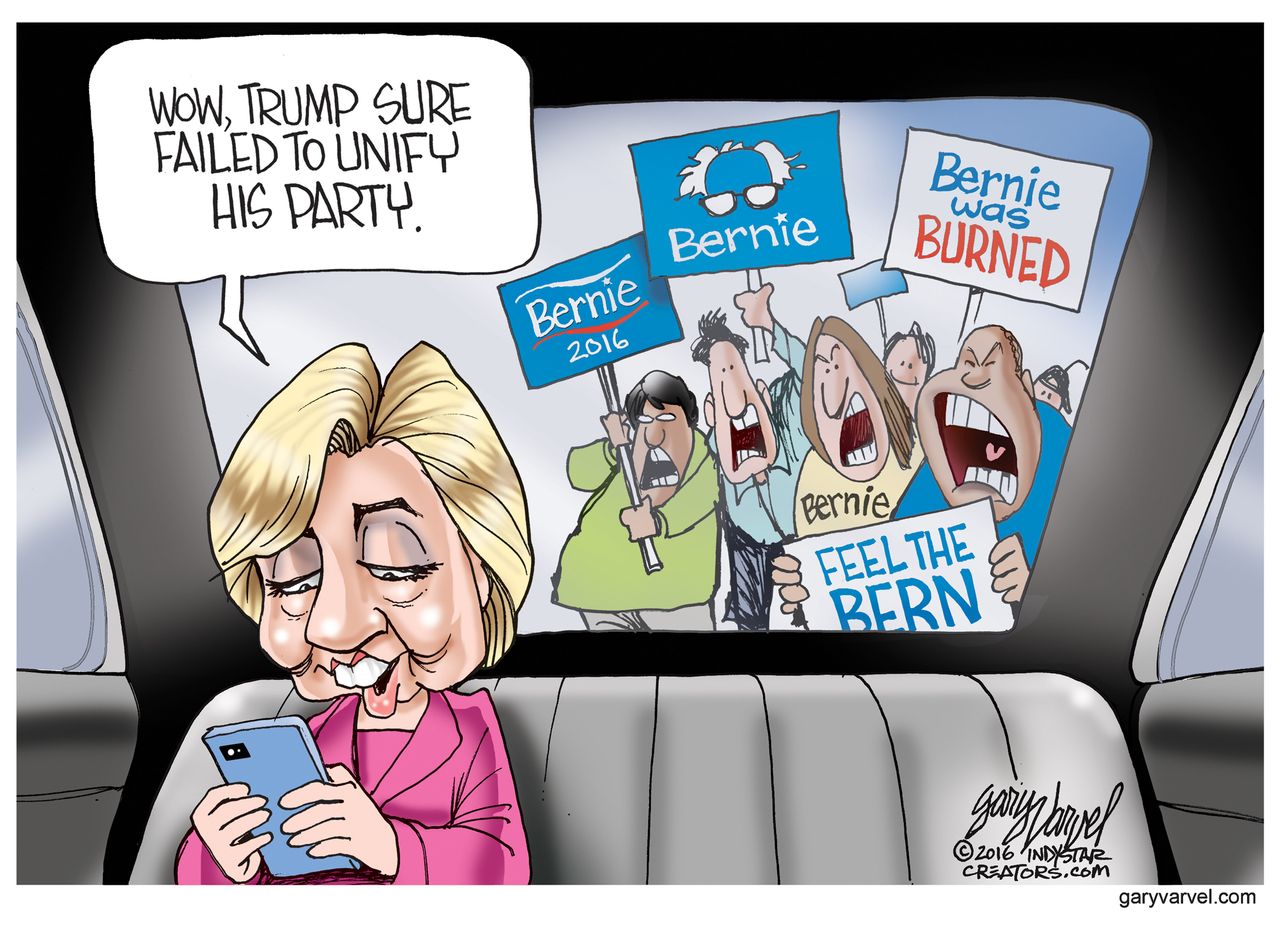 Political cartoon U.S. Hillary Clinton Donald Trump party unity