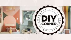 A trio of DIY headboards with DIY corner black and white roundel icon