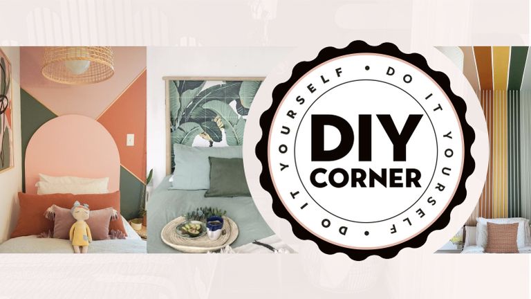 A trio of DIY headboards with DIY corner black and white roundel icon