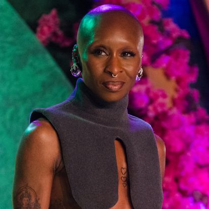 Cynthia Erivo attended the Wicked: For Good premiere in Brazil wearing a structural, drop-waist skirt set from Jean Paul Gaultier