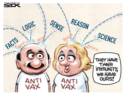 Editorial Cartoon U.S. anti vaxxers covid