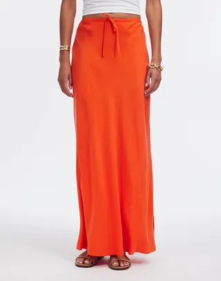 MW, Tie-Waist Maxi Slip Skirt in Cupro Blend