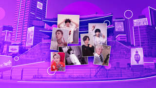 Pictures of the BTS band members pasted in front of iconic landmarks