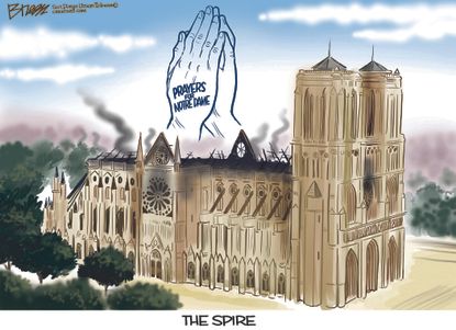 Editorial Cartoon U.S. Notre Dame prayers Catholic Cathedral fire