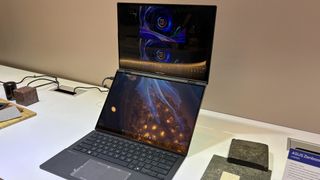 Asus Zenbook Duo (2025) on a table at CES 2025