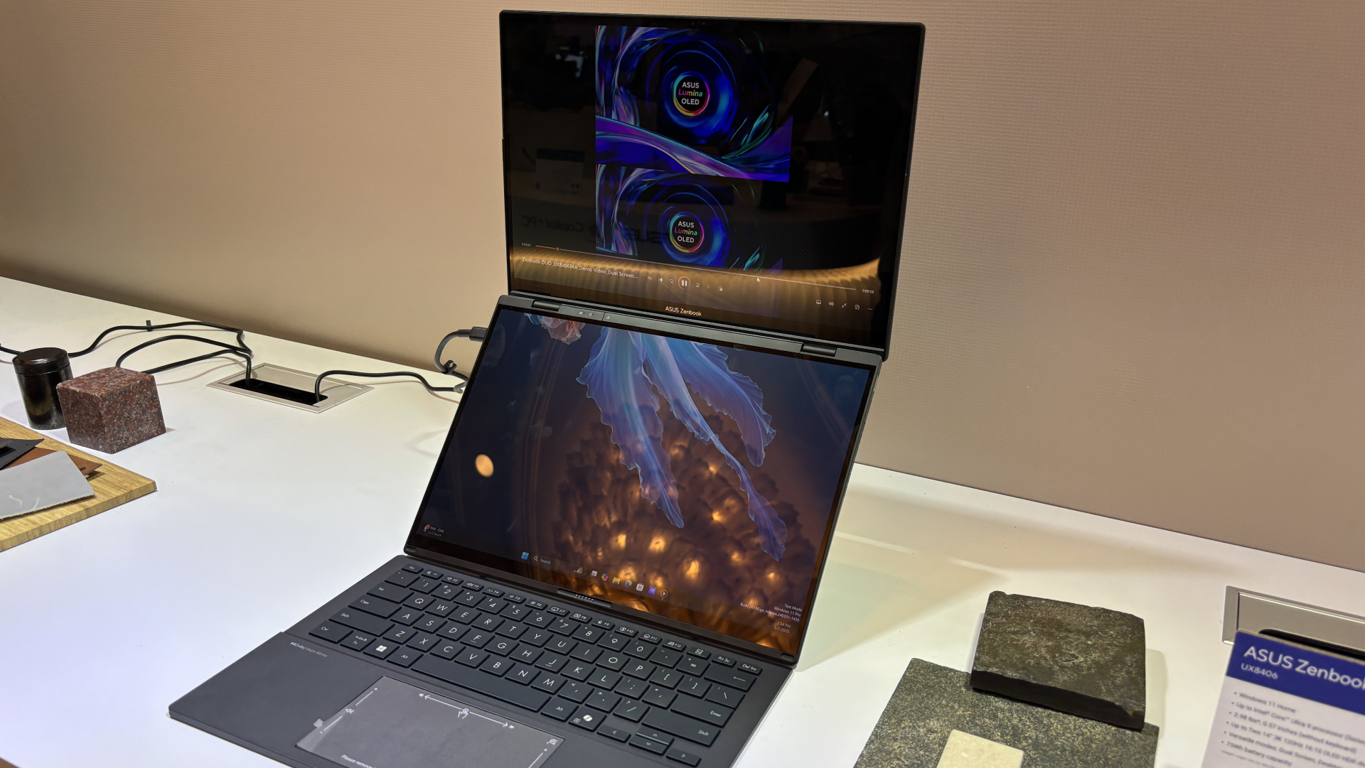 Asus Zenbook Duo (2025) on a table at CES 2025