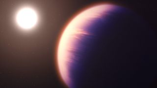 Illustration showing what exoplanet WASP-39 b could look like, based on current understanding of the planet.
