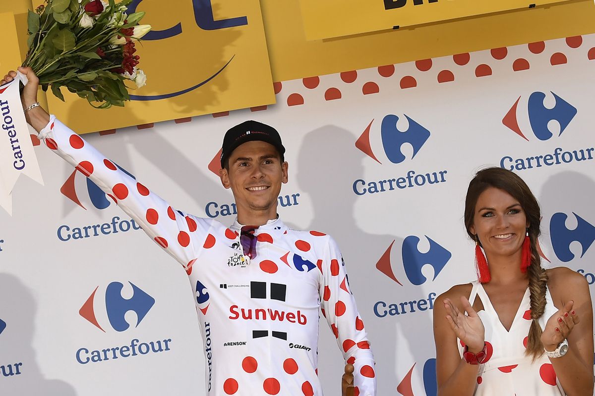 Warren barguil in polka dots after stage 16 at the Tour de France