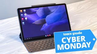 The Samsung Galaxy Tab S7 FE with a Cyber Monday badge