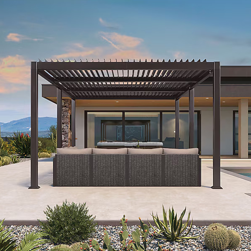 Purple Leaf Louvered Pergola in Bronze