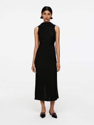 Shawl-Collar Drape Dress