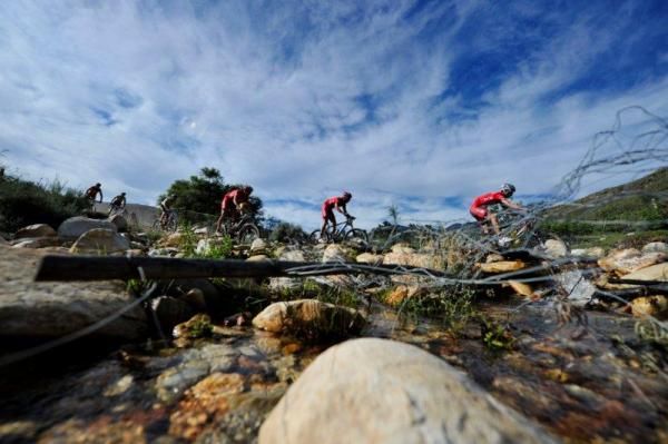 The leaders negotiate a water crossing.