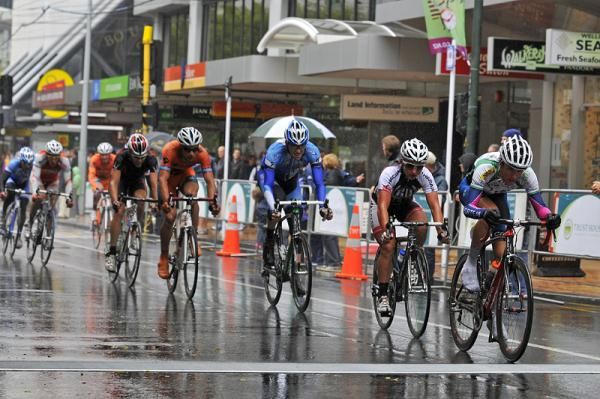 The peloton have two laps to go