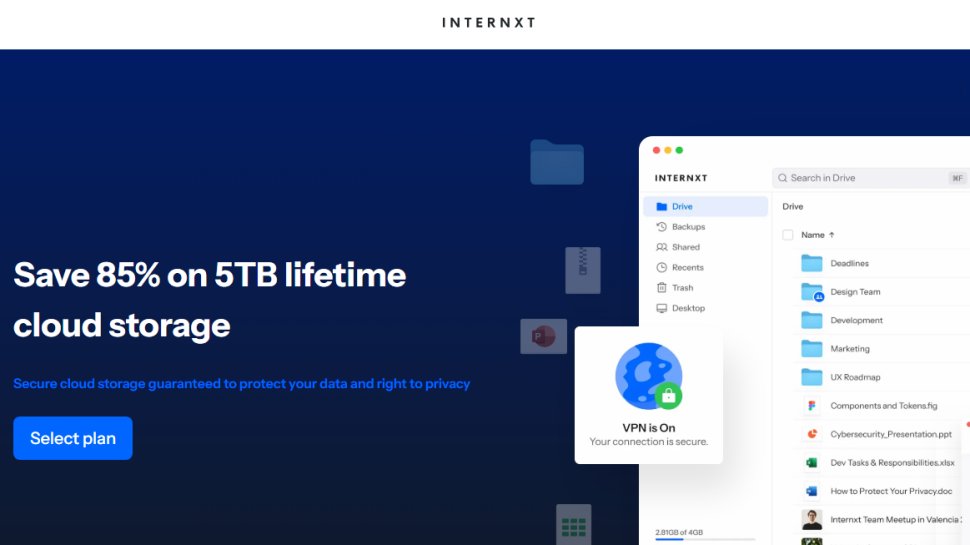 Website screenshot of Internxt (August, 2025)