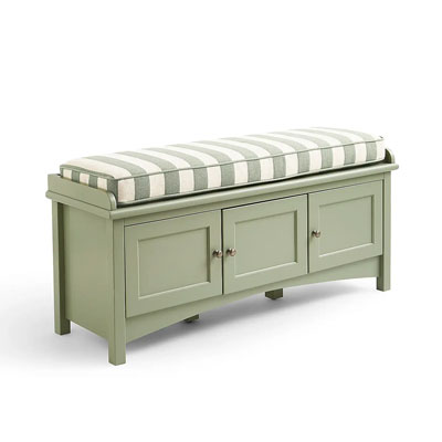 sage green padded storage bench seat