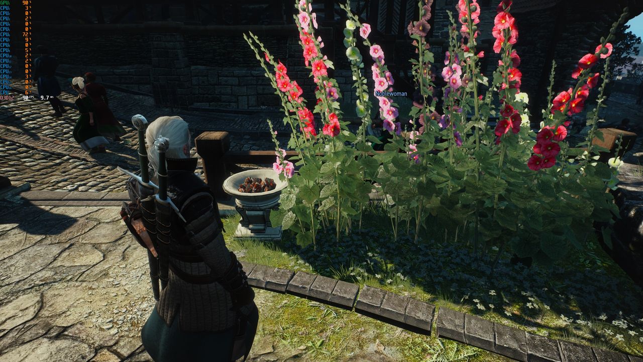 Novigrad witcher 3 screenshot showing foliage with no AO enabled