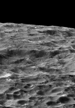 Dione's Impact-Battered Icescape