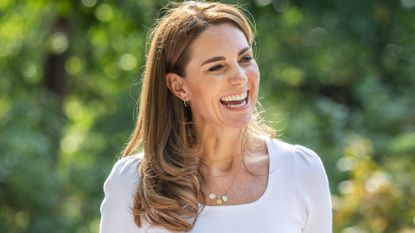  Catherine, Duchess of Cambridge hears from families and key organisations about the ways in which peer support can help boost parent wellbeing while spending the day learning about the importance of parent-powered initiatives, in Battersea Park on September 22, 2020 in London, England.