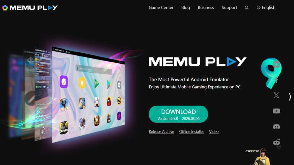 Website screenshot of MEmu Play (March, 2026)