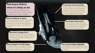 graphic illustration of the black knight satellite along with information boxes.