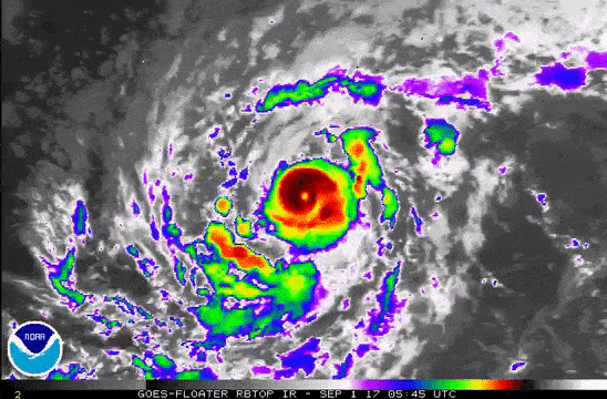 The GOES East satellite captured this infrared loop of Hurricane Irma on Sept. 1.