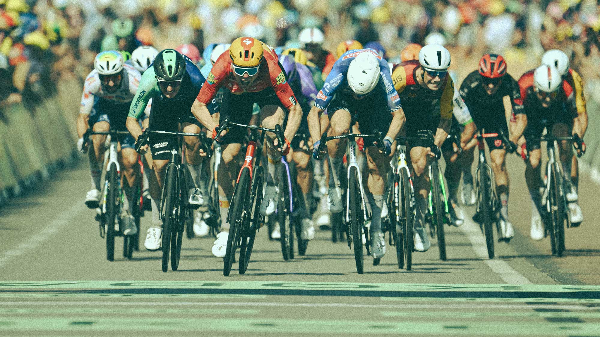 A bunch sprint into Nevers on stage 11 of the Tour de France 2026 (Photo by Dario Belingheri/Getty Images)