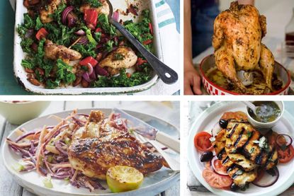 Summer Sunday dinner ideas including steak with salsa verde, griddled halloumi with honey, beer can chicken and rack of lamb with an olive crust 