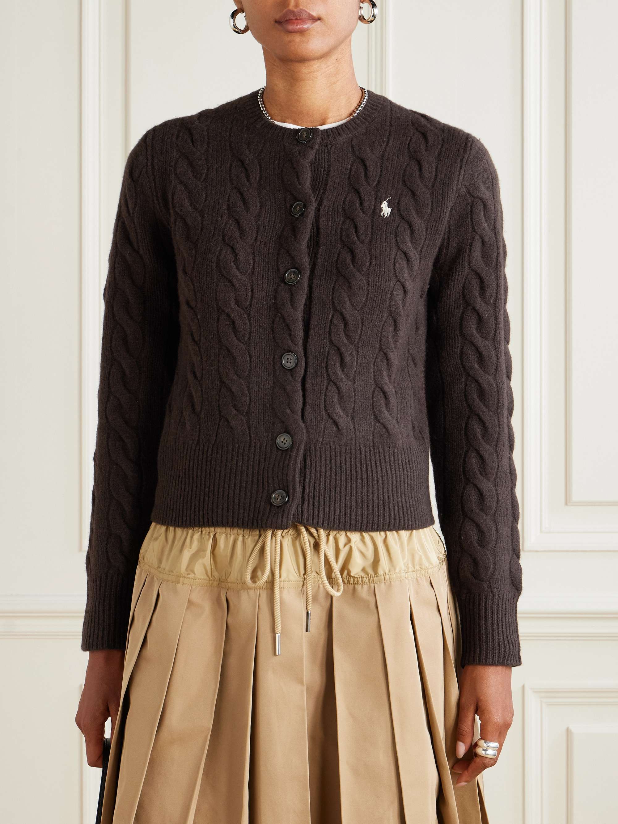 Embroidered Cable-Knit Wool and Cashmere-Blend Cardigan