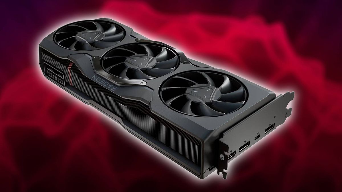 AMD Radeon graphics card with red backdrop