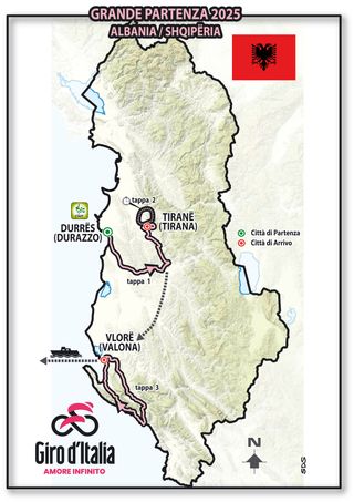 The map of the 2025 Giro d&#039;Italia Grande Partenza