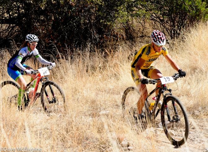 Jaime Brede (Honey Stinger/Bontrager) leading Beth Utley on lap two